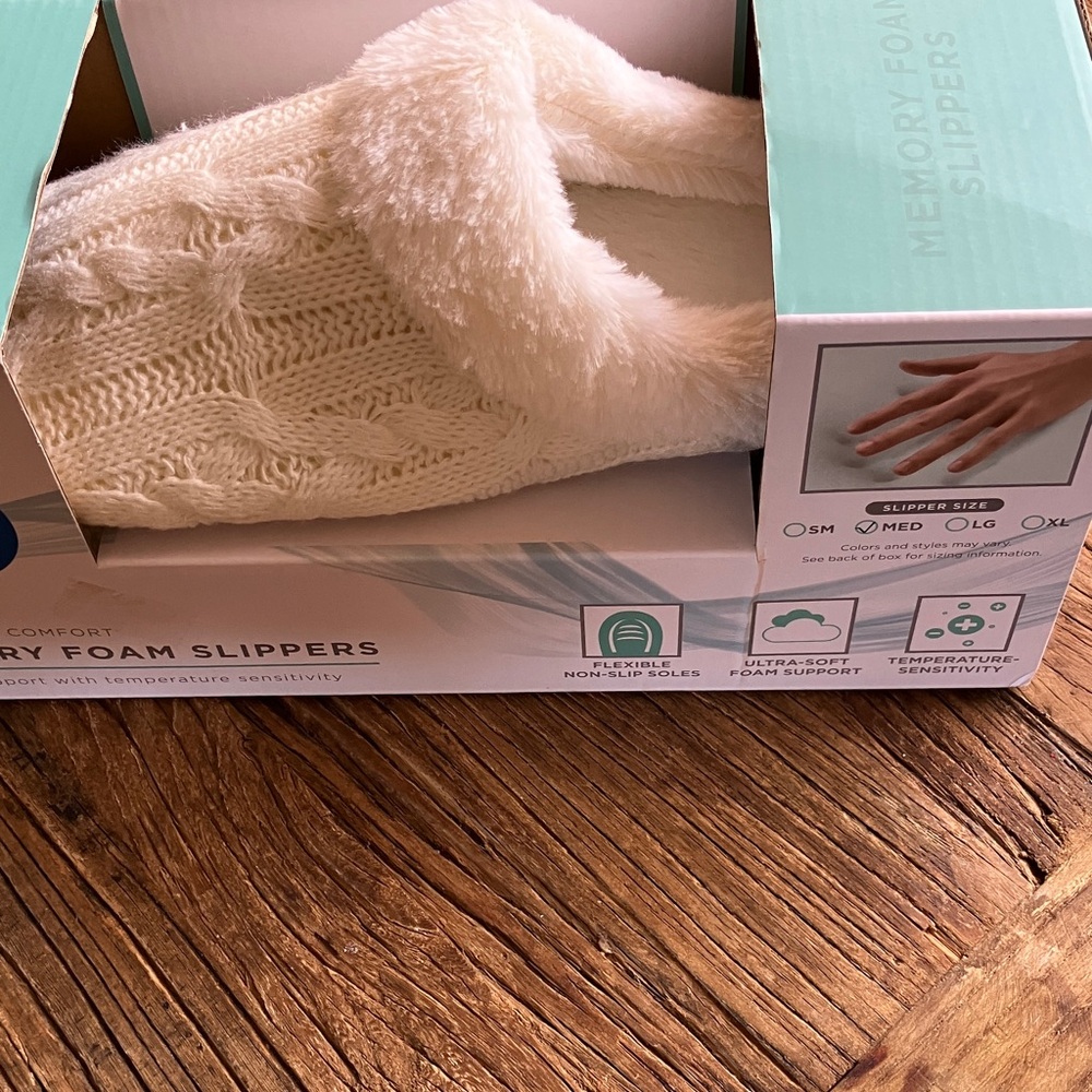 Sharper Image Cream Plush Slippers